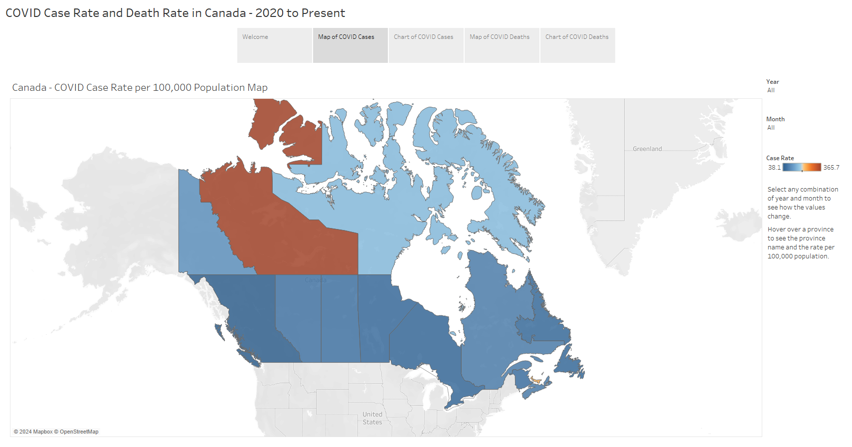 COVID Case Rate and Death Rate in Canada - 2020 to Present